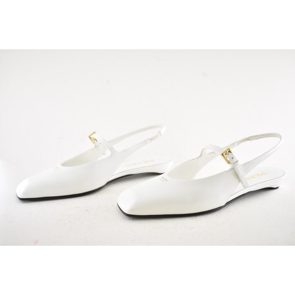 Prada White Leather Square Toe Mary Jane Slingback Ballerina Ballet Flat 36 - Picture 16 of 16